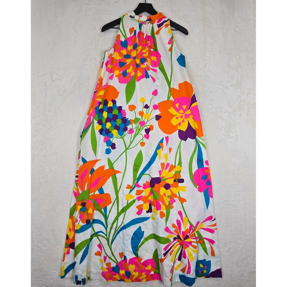 Vintage Waltah Clarkes Hawaiian Shop Floral Maxi Colorful Dress White Multi 10